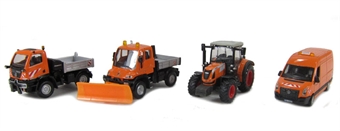 Community Set with Unimog U20, VW Van, Unimog U300 and Claas Aron.