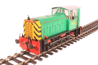 Class 05 shunter in NCB National Coal Board green with red detailing and wasp stripes