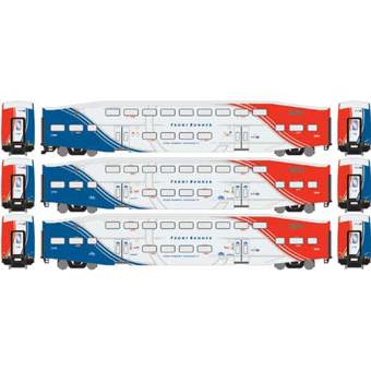 Bombardier Bi-Level Commuter set with 3 Coaches # in Utah Front Runner Red, White & Blue