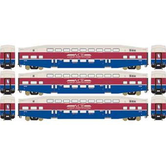 Bombardier Bi-Level Commuter set with 3 Coaches # in Altamont Commuter Express Purple, Blue & White