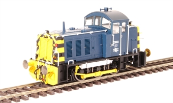 Class 07 shunter 2993 in BR blue with wasp stripes and air brakes