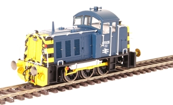 Class 07 shunter 07005 in BR blue with wasp stripes and air brakes