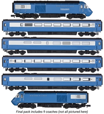 Class 43 HST full train M43055 & M43046 in Midland Pullman blue with 9 x Mk3 coaches