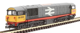 Class 58 58003 in Railfreight grey with red stripe