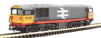 Class 58 58020 "Doncaster Works" in Railfreight grey with red stripe and cab front logo - Digital fitted