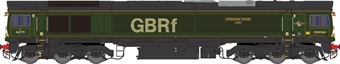 Class 66 66779 "Evening Star" in BR lined green with late crest and GB Railfreight branding - Digital fitted