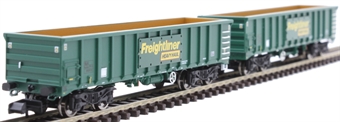 MJA mineral and aggregates twin bogie box wagon in Freightliner green -  502017 & 502018 - pack of 2