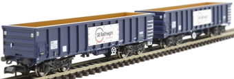 MJA mineral and aggregates twin bogie box wagon in GB Railfreight blue -  502031 & 502032 - pack of 2