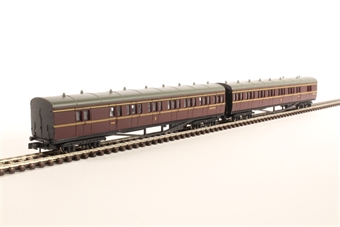 Pair of GWR B Set coaches W6975 and W6976 in BR lined maroon