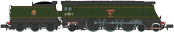 Class 7P6F Streamlined West Country 4-6-2 34001 "Exeter" in BR green with early emblem - Digital fitted