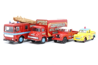 4 Vehicle Set - 'Chipperfields' inc. Morris Minor Pickup, Land Rover Pickup, Ford Thames Trader & AEC Fire Engine