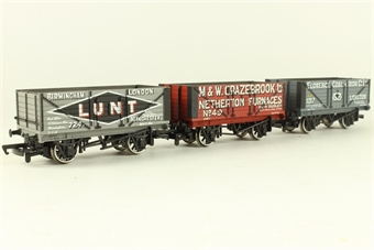 West Midlands Coal Traders pack of 3 7 plank wagons - 'Florence Coal & Iron Co. Ltd' 1017, 'M & W. Grazebrook Ltd' 49, 'Lunt' 724