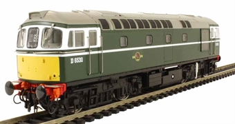 Class 33/0 diesel D6530 in BR green with experimental yellow panels with rounded top corners