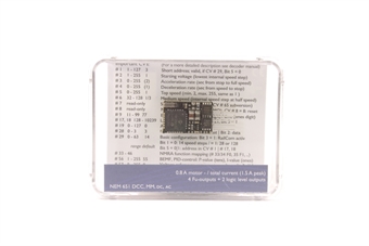 6 pin DCC decoder with Back EMF and Railcom
