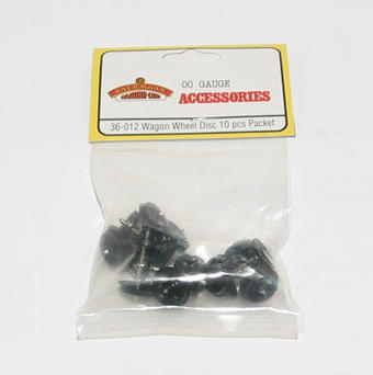 Plastic disc wagon wheels on 10 metal axles - Pack of 20