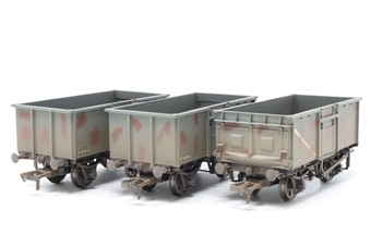 3 x 16 Ton Steel Mineral Wagons with End & Top Flap Doors in BR Grey Livery - Weathered - Wagon A) B569041, Wagon B) B569056, Wagon C) B569023 - Limited Edition for The Model Centre (TMC)