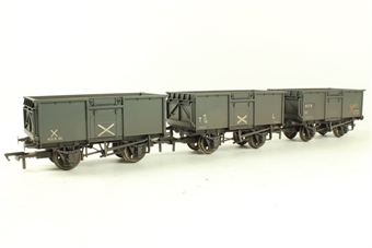 3 x 16 Ton Steel Mineral Wagon with End & Top Flap Doors in NCB Grey Livery - Weathered - Wagon A) N.C.B. 29, Wagon B) N.C.B. 100, Wagon C) N.C.B. OE 72413 - Limited Edition for Modelzone