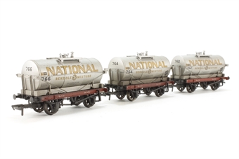 3 x 14 Ton Tank Wagons in 'National Benzole' Silver Liveries - Weathered - Wagon A) 762 with Small Filler Cap, Wagon B) 764 with Small Filler Cap, Wagon C) 766 with Small Filler cap - Limited Edition for Hereford Model Centre