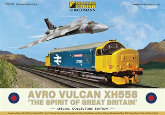 Avro Vulcan Collector's Pack - Class 37/4 37558 "Avro Vulcan XH558" in BR large logo blue and pair of N scale Avro Vulcans
