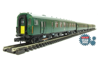 Class 411 4 CEP 4 car EMU in BR green (Southern Region) with yellow warning panels