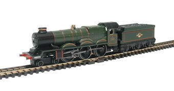Castle Class 4-6-0 4080 'Powderham Castle' with double chimney in BR green with late crest