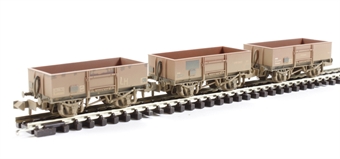 Triple pack 13 Ton high sided steel open wagons BR bauxite - weathered