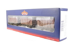 Pack of 3 12 ton planked ventilated van with plywood doors in BR Bauxite (Late) - weathered (different numbers) Hatton's Ltd Edition of 504