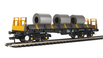 BAA steel carrier wagon in Railfreight Metals Sector livery with steel coils.