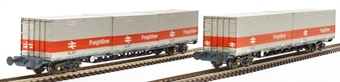 Classic freightliner bogie wagons. Pack of 2 "outer"" FGA flats with 3 * 20' & 2 * 30' ISO containers