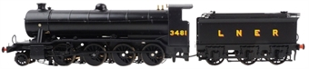 Class O2/1 'Tango' 2-8-0 3481 in LNER black with GN cab, GN tender and tall chimney
