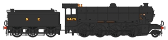 Class O2/4 'Tango' 2-8-0 3485 in LNER black with side window cab, GN tender and short chimney