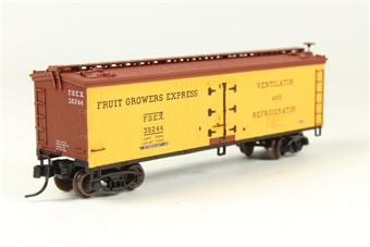 40' wood side reefer of the Fruit Growers Express - yellow with brown & black 35244