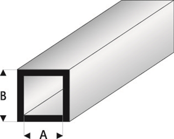 Super Styrene Square Tube  5.00mm x 3.00mm / 0.197"x 0.118" x 330mm / 13" - Pack of 5
