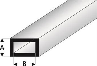 Super Styrene Rectangular Tube  4.00mm x 2.00mm / 0.156"x 0.080" x 330mm / 13" - Pack of 5
