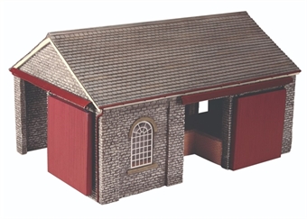 Shillingstone brick goods shed with red doors