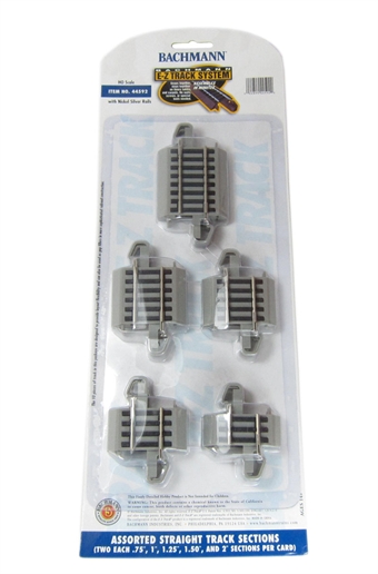Nickel Silver E-Z Track Connector Assortment - Contains 2 Each .75"", 1"", 1.25"", 1.5"", 2" Straight (Card)