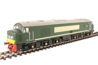 Class 45 'Peak' in BR green with small yellow panels and grey roof (unnumbered)