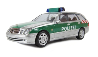 Mercedes C-Class Polizei police car in silver & green HO scale