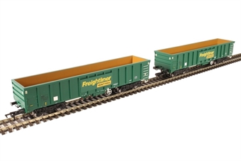 MJA mineral & aggregates twin bogie box wagon in Freightliner green livery - 502003 & 502004 - pack of 2
