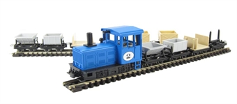 Loco and 10 wagon set - blue #2. HO scale to run on N gauge track