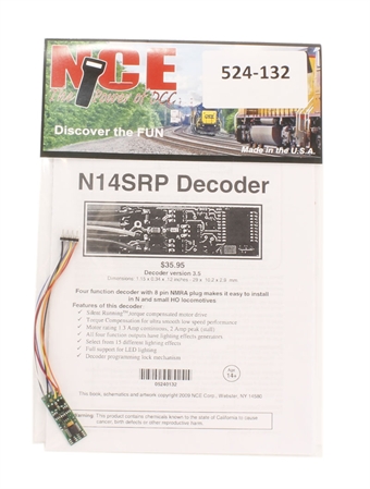 8-pin 4-function 1A (1.25A peak) N14SRP decoder (Size: 1.15" x 0.4" x 0.12")