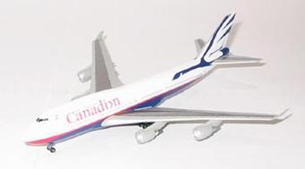 Boeing B747-475 Canadian Airlines C-GMWW 1995 - Goose colours Named Maxwell W Ward Incorrectly printed as Maxell W Ward with stand