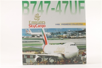 Boeing B747-47UFSCD Emirates N408MC 2000s colours with SkyCargo Titles with stand