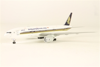 Boeing B777-212ER Singapore Airlines 9V-SQC 1990s colours Named Jubilee with stand