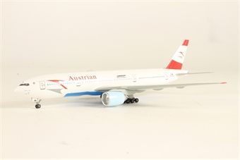 Boeing B777-2Z9ER Austrian Airlines OE-LPA 2004 colours with Star Alliance Logo with Mozart 2006 Titles with stand