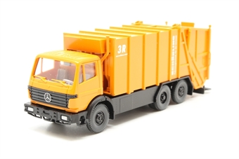 Refuse collection lorry in orange