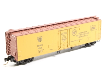 51' mechanical steel riveted side reefer of American Refrigerator Transit - bcr, yellow sides 353