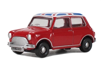 Austin Mini - Tartan Red with Union Jack roof.