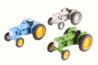 Pack of three tractors - green, blue and grey