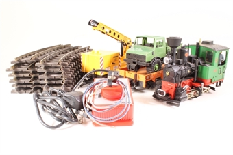 Work Train Starter Set - Includes 0-4-0-T loco, crane, flat car with truck load, track and controller